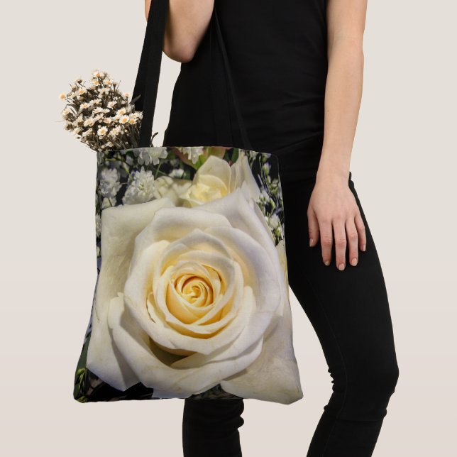 Cream Rose Large Tote Bag (Close Up)