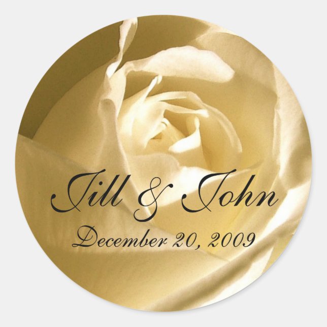 Cream Rose Names Wedding Favor Sticker (Front)