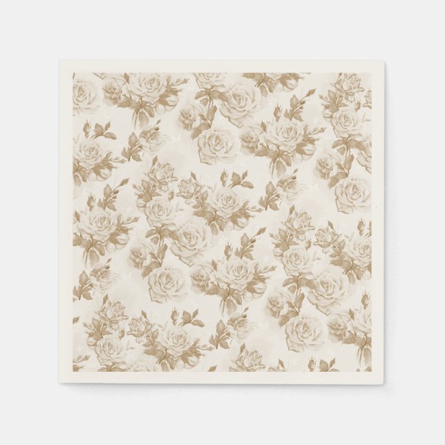 Cream Rose Pattern Napkins (Front)