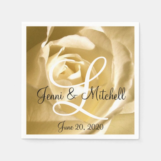 Cream Rose Personalized Wedding Paper Napkins (Front)
