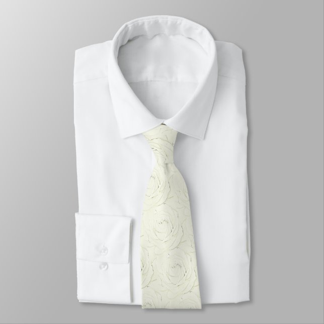 Cream Rose Petals Sketch Neck Tie (Tied)
