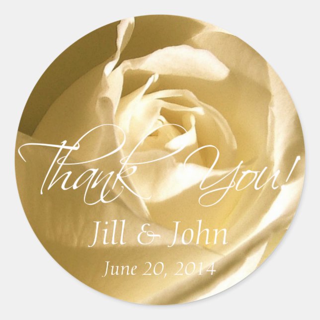 Cream Rose Thank You Wedding Favor Stickers (Front)