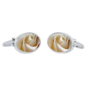 Cream Rose Wedding Photo Silver Cufflinks