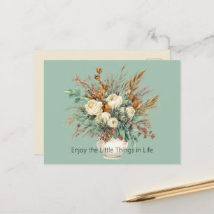 Cream Roses Enjoy Little Things Floral Postcard