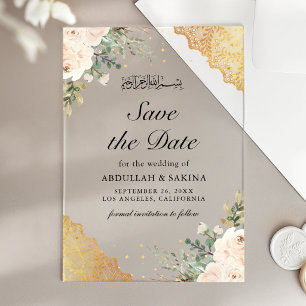 Cream Roses Gold Lace Muslim Wedding Save the Date