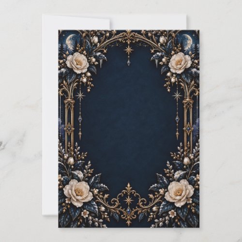 Cream Roses Navy Celestial Save the Date Card