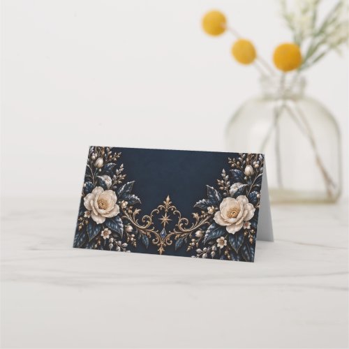 Cream Roses Navy Celestial Wedding Place Cards