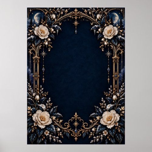 Cream Roses Navy Celestial Wedding Welcome Sign
