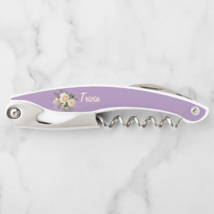 Cream Roses on Lavender Would You Be My Bridesmaid Waiter's Corkscrew