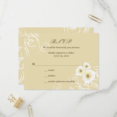 Cream Roses  Swirls Elegant Romantic Wedding RSVP Invitation Postcard
