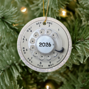 Cream Rotary Telephone Dial Ceramic Ornament