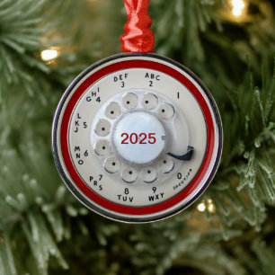Cream Rotary Telephone Dial Metal Ornament