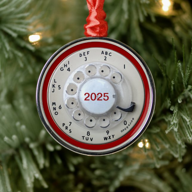 Cream Rotary Telephone Dial Metal Ornament (Tree)