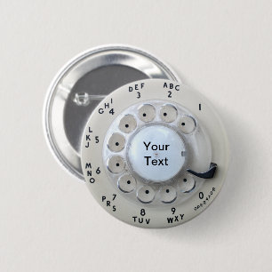 Cream Rotary Telephone Dial Pinback Button