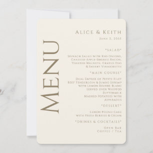Cream Rounded Gold text Wedding Menu Invitation