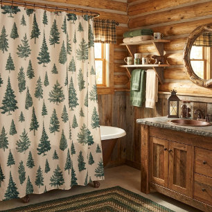 Cream Rustic Forest Tree Shower Curtain