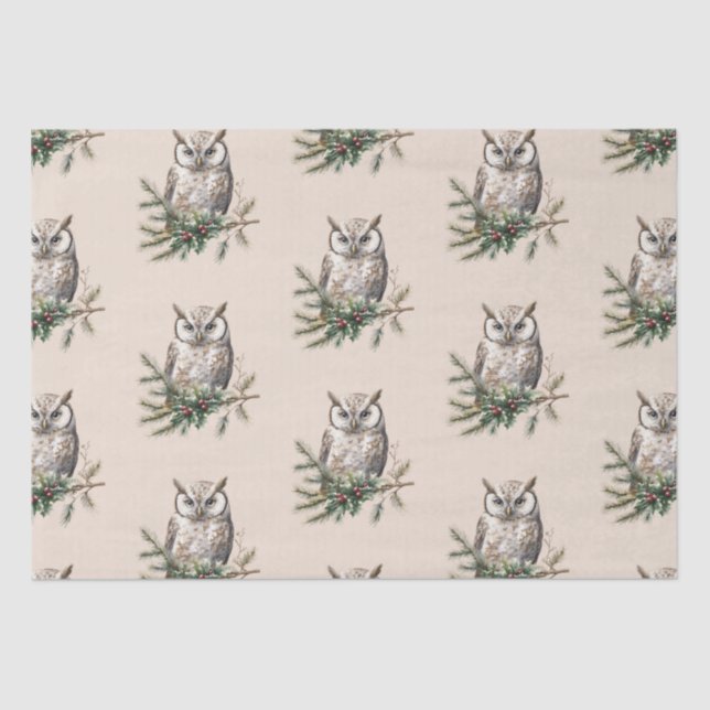 Cream Rustic Owls and Flowers Tissue Paper (Front)