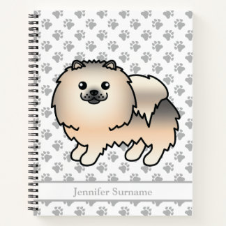 Cream Sable Pomeranian Cartoon Dog &amp; Custom Text Notebook