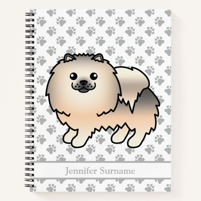 Cream Sable Pomeranian Cartoon Dog & Custom Text Notebook (Front)