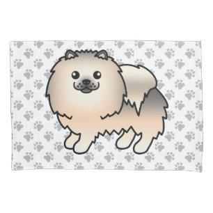 Cream Sable Pomeranian Cartoon Dog & Paws Pillow Case