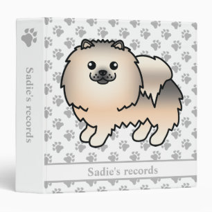 Cream Sable Pomeranian Cartoon Dog & Text 3 Ring Binder