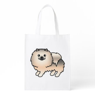 Cream Sable Pomeranian Cute Cartoon Dog Grocery Bag