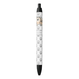 Cream Sable Pomeranian Cute Cartoon Dog &amp; Name Black Ink Pen