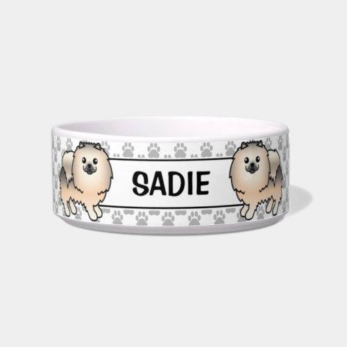 Cream Sable Pomeranian Cute Cartoon Dog  Name Bowl