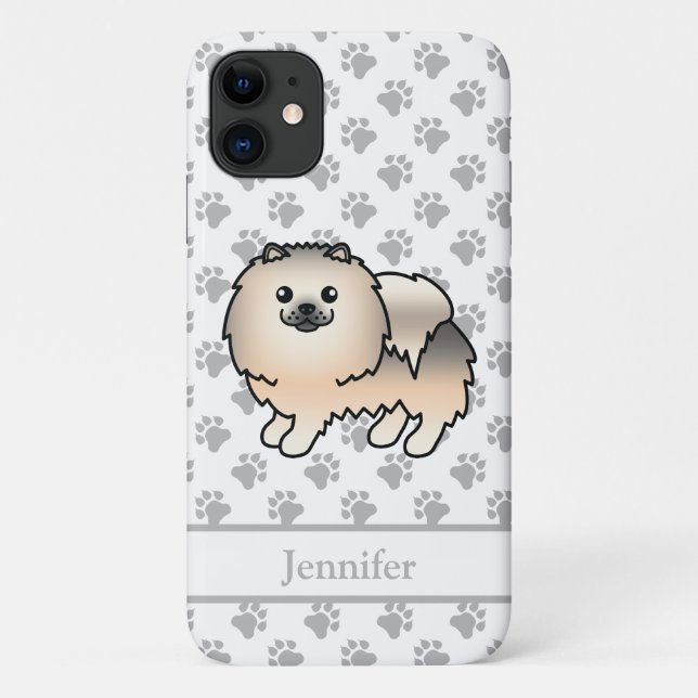 Cream Sable Pomeranian Cute Cartoon Dog & Name Case-Mate iPhone Case (Back)