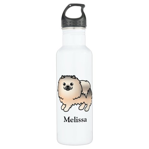 Cream Sable Pomeranian Cute Cartoon Dog  Name Stainless Steel Water Bottle