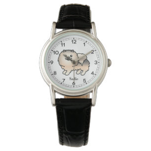 Cream Sable Pomeranian Cute Cartoon Dog & Name Watch