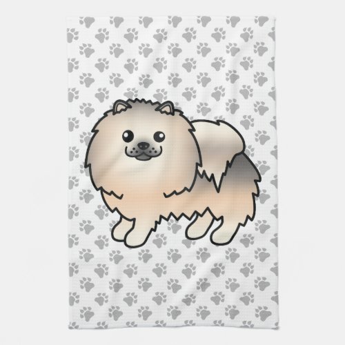 Cream Sable Pomeranian Cute Cartoon Dog  Paws Kitchen Towel