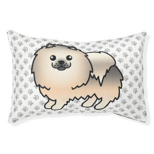 Cream Sable Pomeranian Cute Cartoon Dog & Paws Pet Bed
