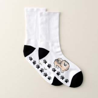 Cream Sable Pomeranian Cute Cartoon Dog &amp; Paws Socks