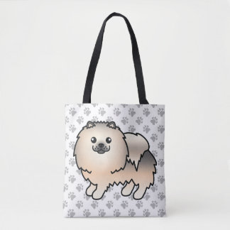 Cream Sable Pomeranian Cute Cartoon Dog &amp; Paws Tote Bag