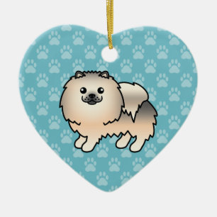 Cream Sable Pomeranian Dog Cartoon Drawing Ceramic Ornament
