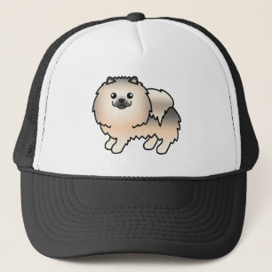 Cream Sable Pomeranian Toy Dog Illustration Trucker Hat