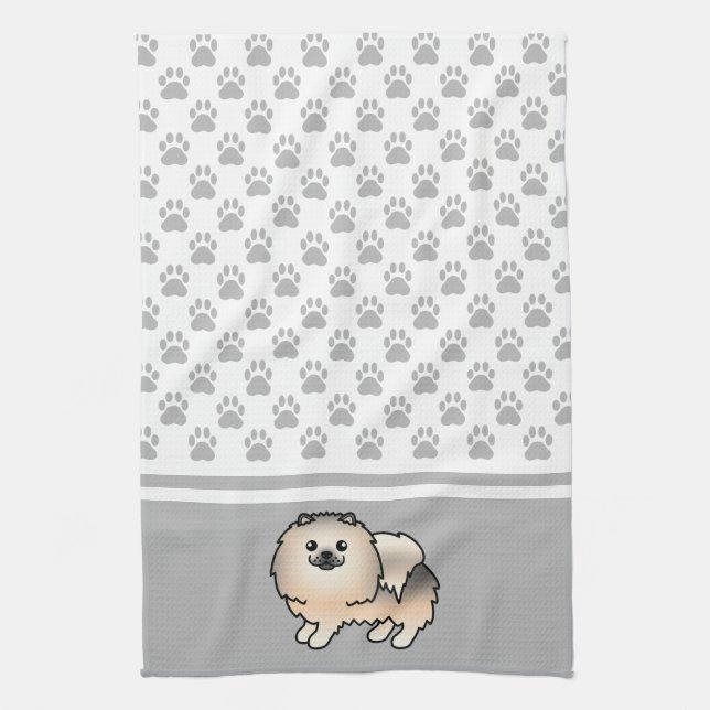 Cream Sable Pomeranian With Grey Paws Pattern Kitchen Towel (Vertical)
