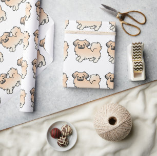 Cream Sable Tibetan Spaniel Cartoon Dog Pattern Wrapping Paper