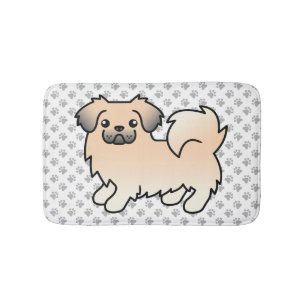 Cream Sable Tibetan Spaniel Cartoon Dog & Paws Bath Mat