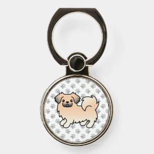 Cream Sable Tibetan Spaniel Cartoon Dog & Paws Phone Ring Stand