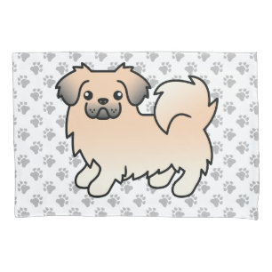 Cream Sable Tibetan Spaniel Cartoon Dog & Paws Pillow Case