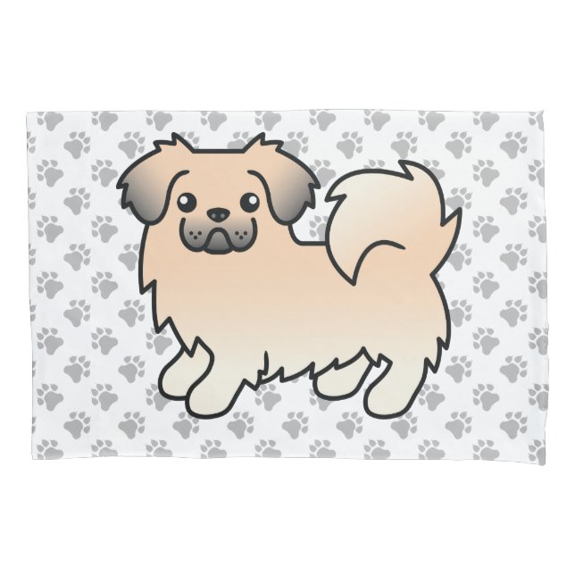 Cream Sable Tibetan Spaniel Cartoon Dog & Paws Pillow Case (Front)