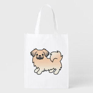 Cream Sable Tibetan Spaniel Cute Cartoon Dog Grocery Bag
