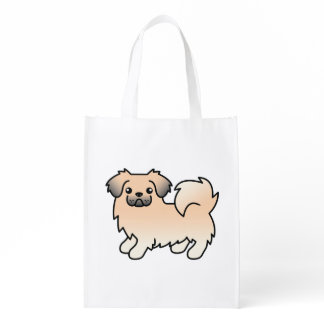 Cream Sable Tibetan Spaniel Cute Cartoon Dog Grocery Bag