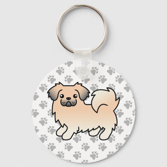 Cream Sable Tibetan Spaniel Cute Cartoon Dog Keychain (Front)