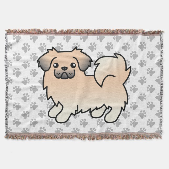 Cream Sable Tibetan Spaniel Cute Cartoon Dog Throw Blanket (Front)