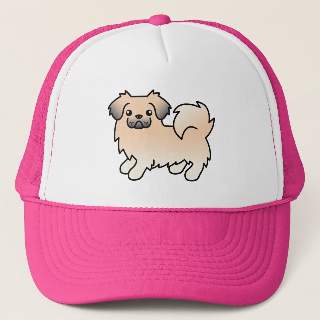 Cream Sable Tibetan Spaniel Cute Cartoon Dog Trucker Hat (Front)