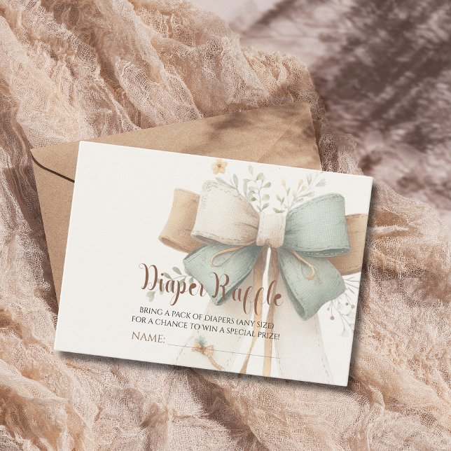 Cream Sage Bow Minimal Baby Shower Diaper Raffle Enclosure Card (Creator Uploaded)