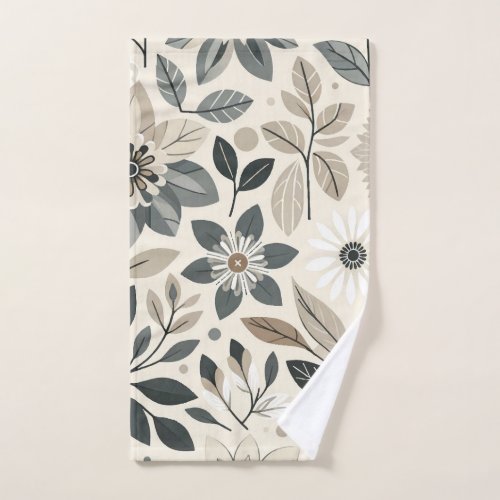 Cream  Sage Green Bold Modern Floral Pattern Bath Towel Set